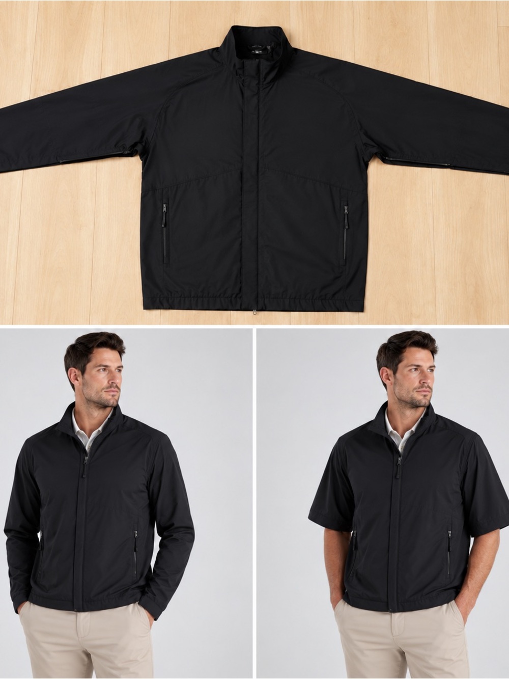 FootJoy Black Zip off Sleeve Lightweight Rain Jacket